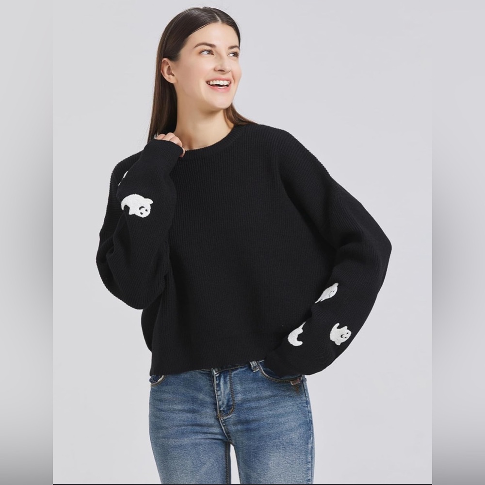 S.DEER Women’s Ghost Pattern Pullover Round Neck Long Sleeve Size 2XL
